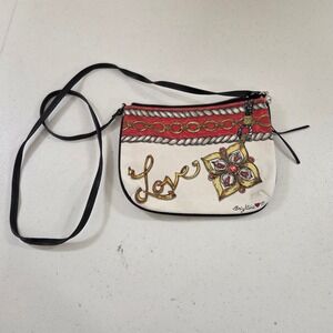 Brighton Love Tom Clancy Illustrated Canvas Crossbody Bag Cream Red Tassel Small